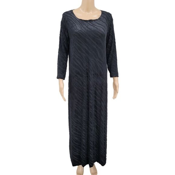 Wood Italian Black Long Sleeve Maxi Dress Zebra Pattern Velvet Burnout - Picture 1 of 15